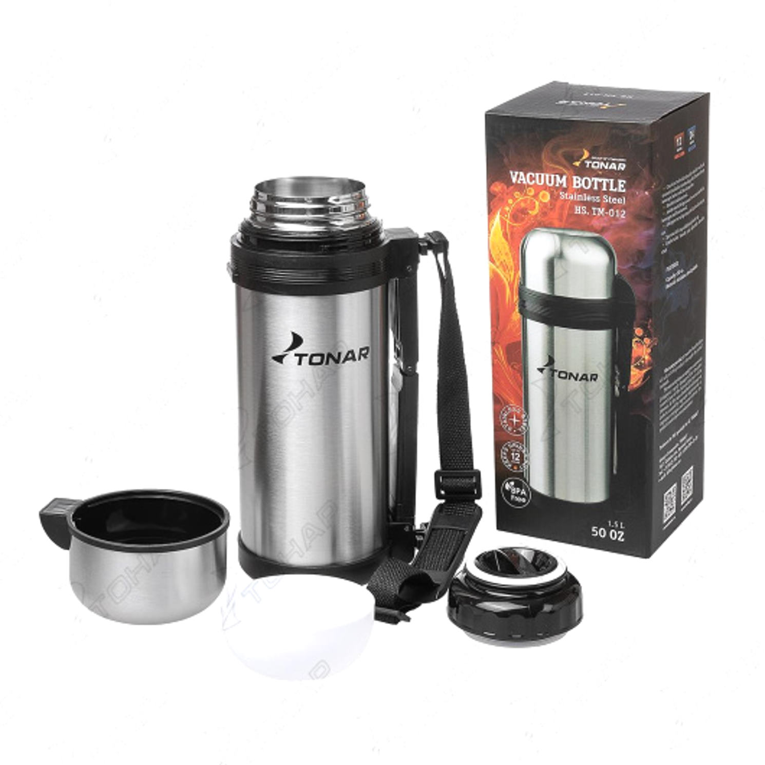 термос (hs.tm-012) 1500ml (дополн.пласт.чашка, скл.ручка, ремень) tonar