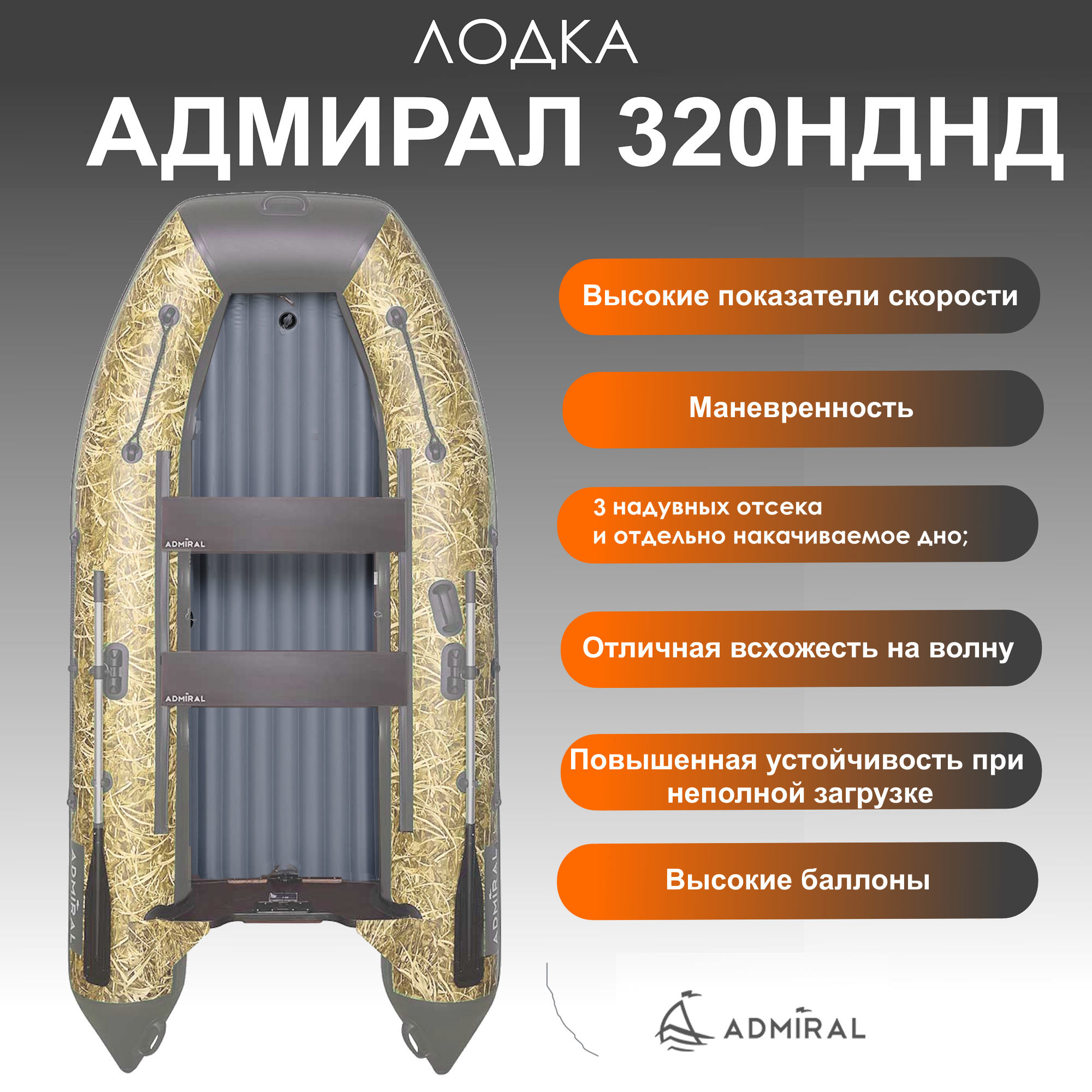 надувная лодка адмирал 320c нднд цвет камыш серый